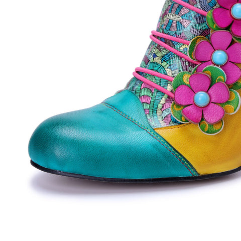 Bohemian Graffiti Colorblock Floral Side Zipper Pump (Ingrid)