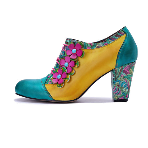 Bohemian Graffiti Colorblock Floral Side Zipper Pump (Ingrid)