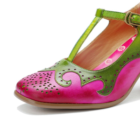 Hand-Painted Contrast Color Mary Jane High Heels (Audrina)