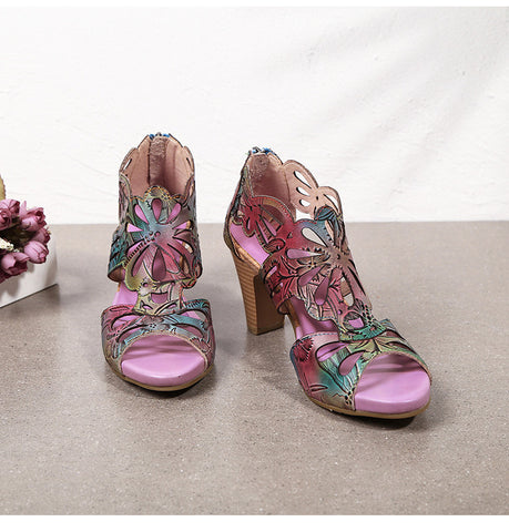 Bohemia Leather Block Heel Comfy Sandals