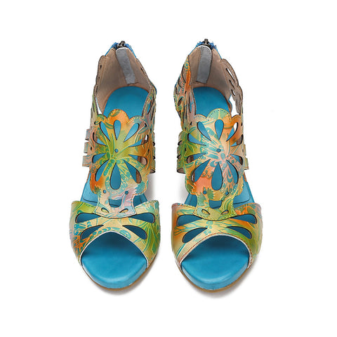 Bohemia Leather Block Heel Comfy Sandals