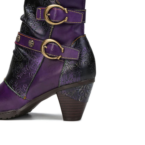 Retro Painted Genuine Leather Clasp Ankle Boots