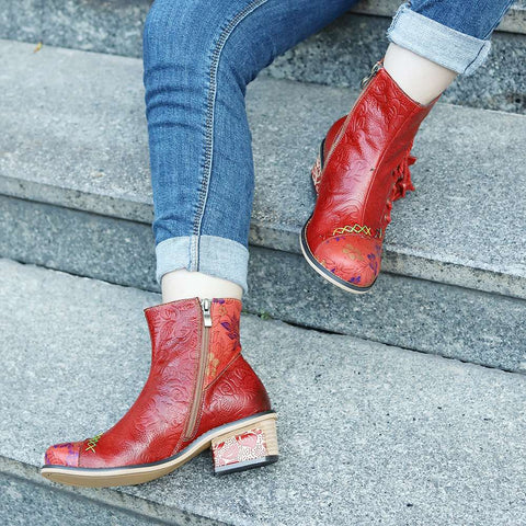 Retro Leather Patchwork Casual Comfort Booties