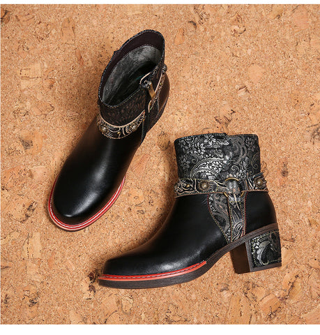 Vintage Handmade Comfort Chunky Heel Booties