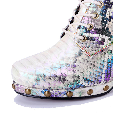 2025 New Street Metal Punk Snake Pattern Printing High-heeled Single Heels Shoes