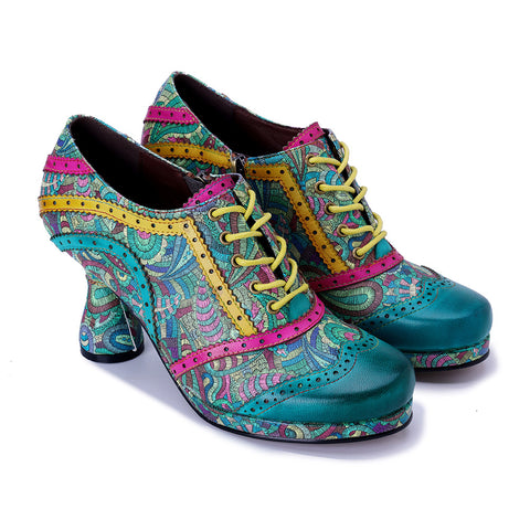 2025 New Leather Hand-polished Splicing Printing Contrasting Colors Women's High Heels