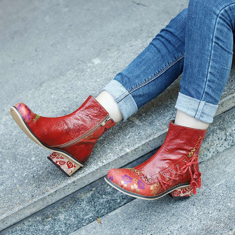 Retro Leather Patchwork Casual Comfort Booties
