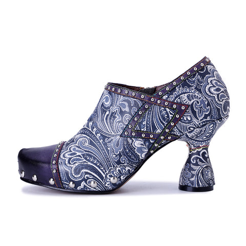 2025 Winter New Leather Hand-polished Printed Rivets  Women's High Heels