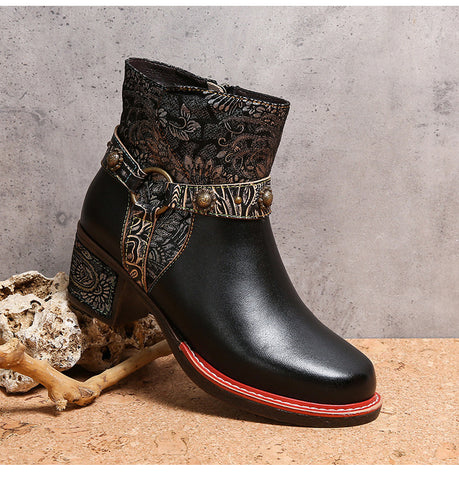 Vintage Handmade Comfort Chunky Heel Booties