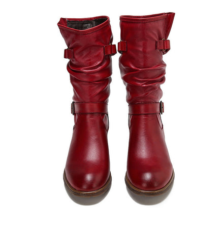 Vintage Leather Tab Buckle Women's Boots Cowhide Ethnic Women's Sleeve Boots