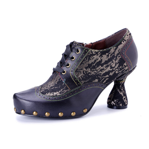 2025 Leather Hand-polished Splicing Printing Rivets  Women's High Heels