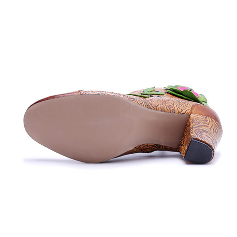 2026 Leather Hand-polished Printing Three-dimensional Flower Thick Heel Side Zipper Women's Boots