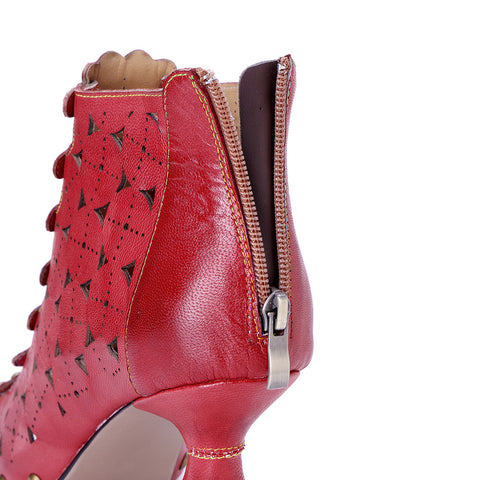 2026 New Women's Handmade Leather Polish color Hollow Splicing Rivet High Heel Sandals