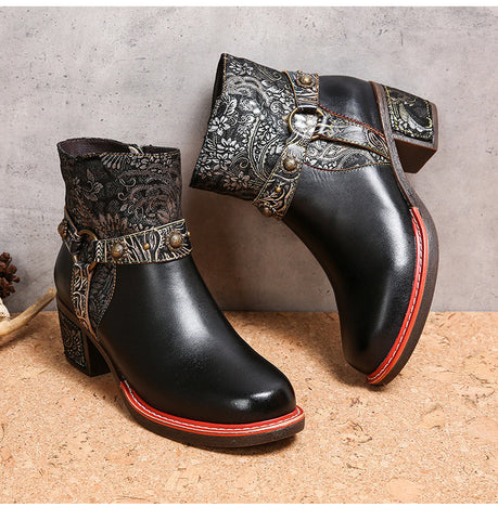 Vintage Handmade Comfort Chunky Heel Booties