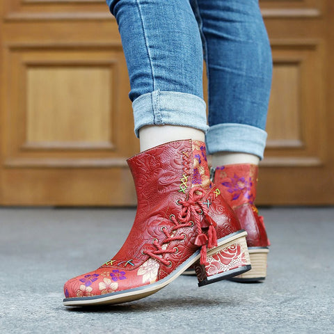 Retro Leather Patchwork Casual Comfort Booties