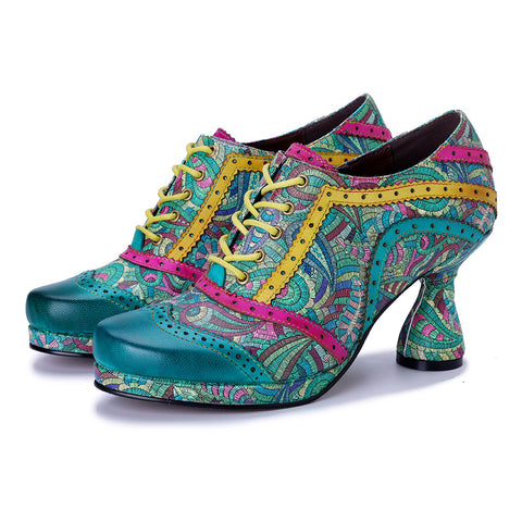 2025 New Leather Hand-polished Splicing Printing Contrasting Colors Women's High Heels