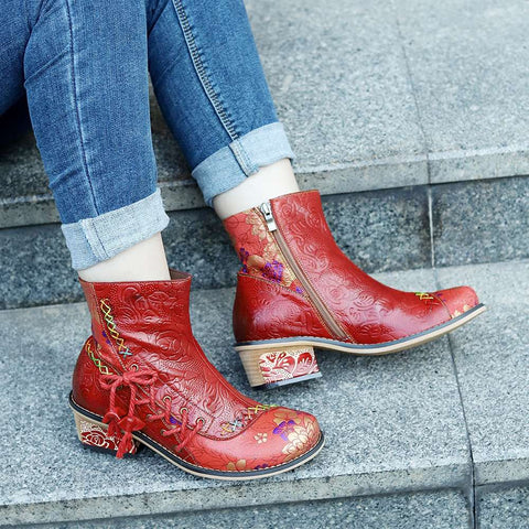 Retro Leather Patchwork Casual Comfort Booties