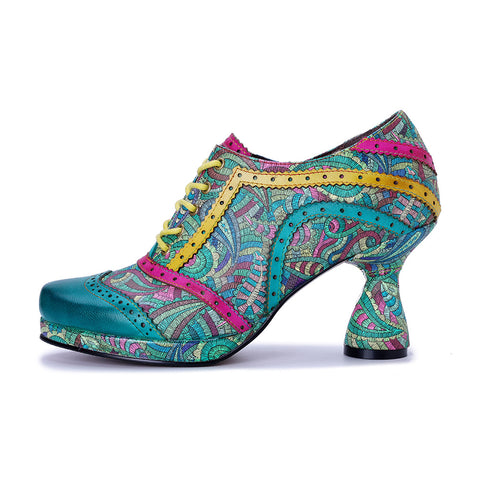 2025 New Leather Hand-polished Splicing Printing Contrasting Colors Women's High Heels