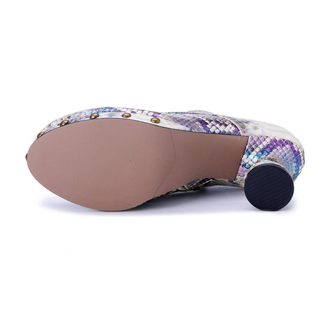 2025 New Street Metal Punk Snake Pattern Printing High-heeled Single Heels Shoes