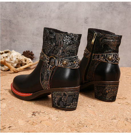 Vintage Handmade Comfort Chunky Heel Booties