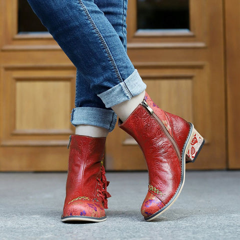 Retro Leather Patchwork Casual Comfort Booties
