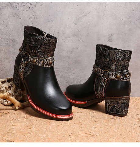 Vintage Handmade Comfort Chunky Heel Booties