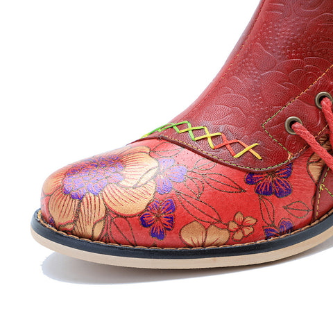 Hand-rubbed leather stitching printed strappy women's short boots