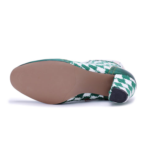 2025 Winter New Women's Leather Hand-polished Retro Splicing Woven Plaid Side Zipper Short Boots