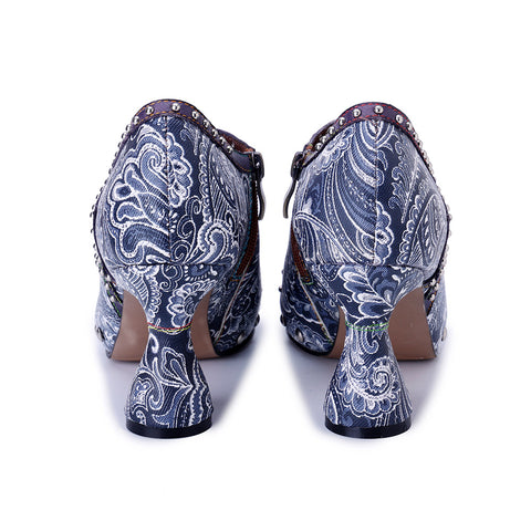 2025 Winter New Leather Hand-polished Printed Rivets  Women's High Heels