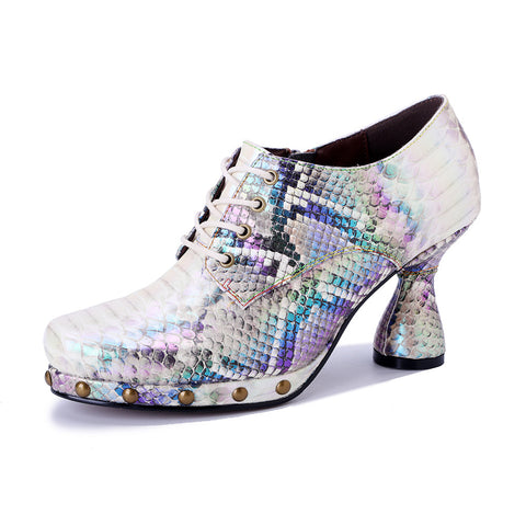 2025 New Street Metal Punk Snake Pattern Printing High-heeled Single Heels Shoes