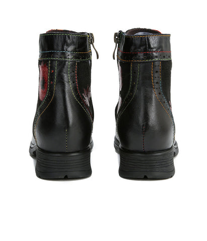 Romantic Floral Cowhide Ethnic Vintage Women's Leather Boots
