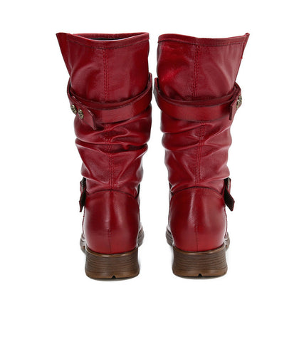 Vintage Leather Tab Buckle Women's Boots Cowhide Ethnic Women's Sleeve Boots