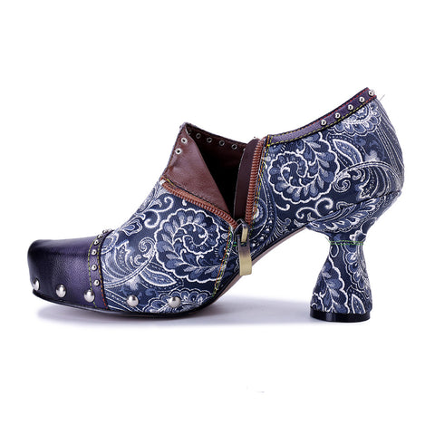 2025 Winter New Leather Hand-polished Printed Rivets  Women's High Heels