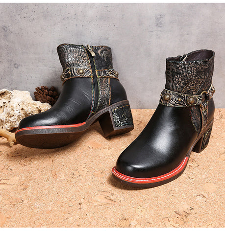 Vintage Handmade Comfort Chunky Heel Booties