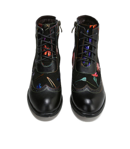 Romantic Floral Cowhide Ethnic Vintage Women's Leather Boots
