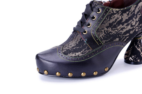 2025 Leather Hand-polished Splicing Printing Rivets  Women's High Heels