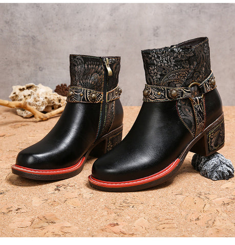 Vintage Handmade Comfort Chunky Heel Booties