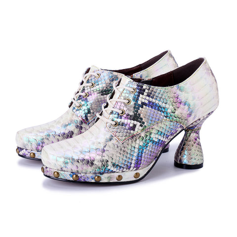 2025 New Street Metal Punk Snake Pattern Printing High-heeled Single Heels Shoes