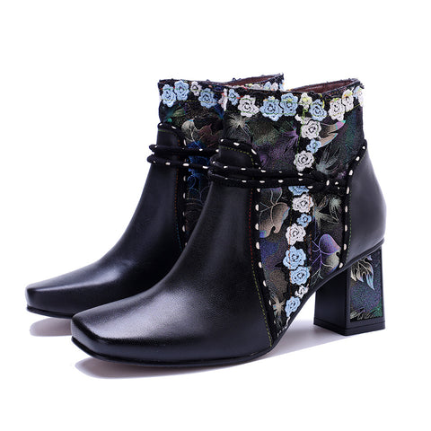 2025 New Leather Hand-polished Retro Lace Comfortable Thick Heel Women's Boots