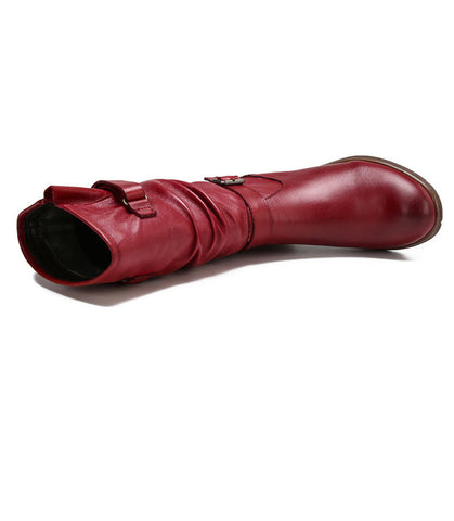Vintage Leather Tab Buckle Women's Boots Cowhide Ethnic Women's Sleeve Boots