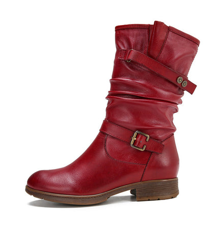 Vintage Leather Tab Buckle Women's Boots Cowhide Ethnic Women's Sleeve Boots