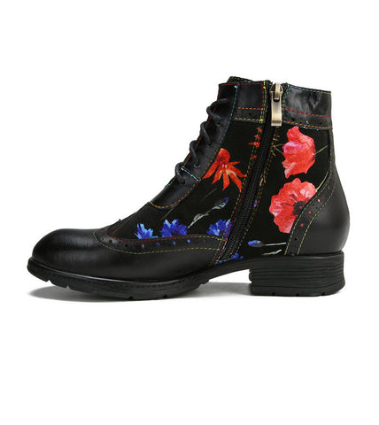 Romantic Floral Cowhide Ethnic Vintage Women's Leather Boots