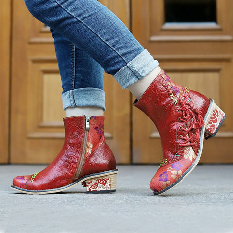 Retro Leather Patchwork Casual Comfort Booties