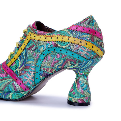 2025 New Leather Hand-polished Splicing Printing Contrasting Colors Women's High Heels