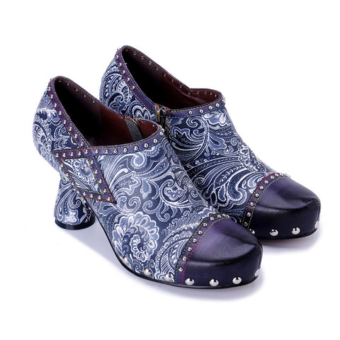 2025 Winter New Leather Hand-polished Printed Rivets  Women's High Heels