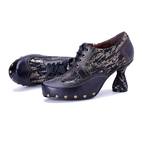 2025 Leather Hand-polished Splicing Printing Rivets  Women's High Heels
