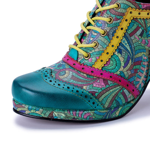 2025 New Leather Hand-polished Splicing Printing Contrasting Colors Women's High Heels