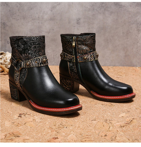 Vintage Handmade Comfort Chunky Heel Booties
