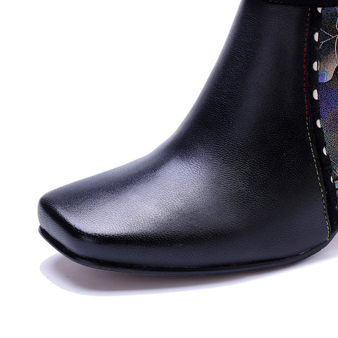 2025 New Leather Hand-polished Retro Lace Comfortable Thick Heel Women's Boots