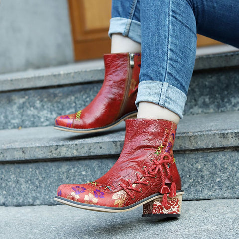 Retro Leather Patchwork Casual Comfort Booties